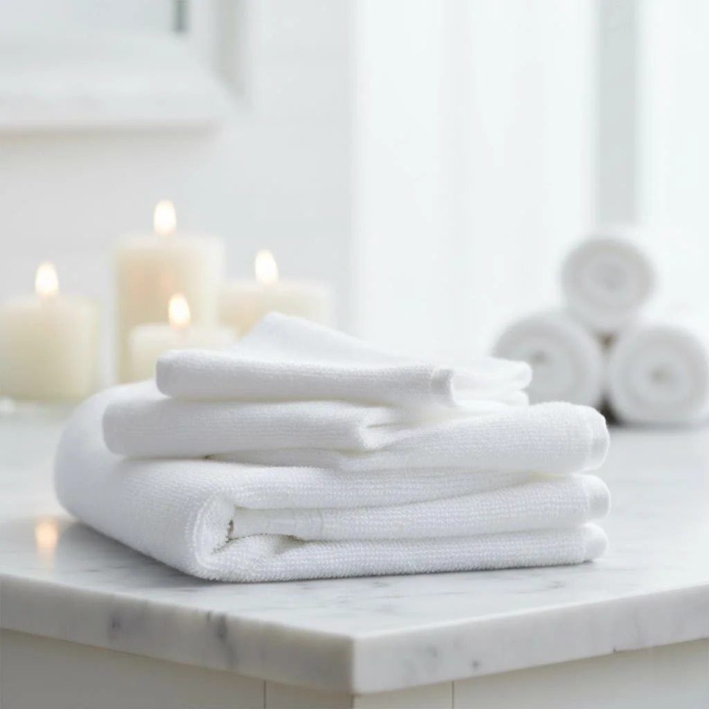 Woman wrapped in a soft bath towel after showering