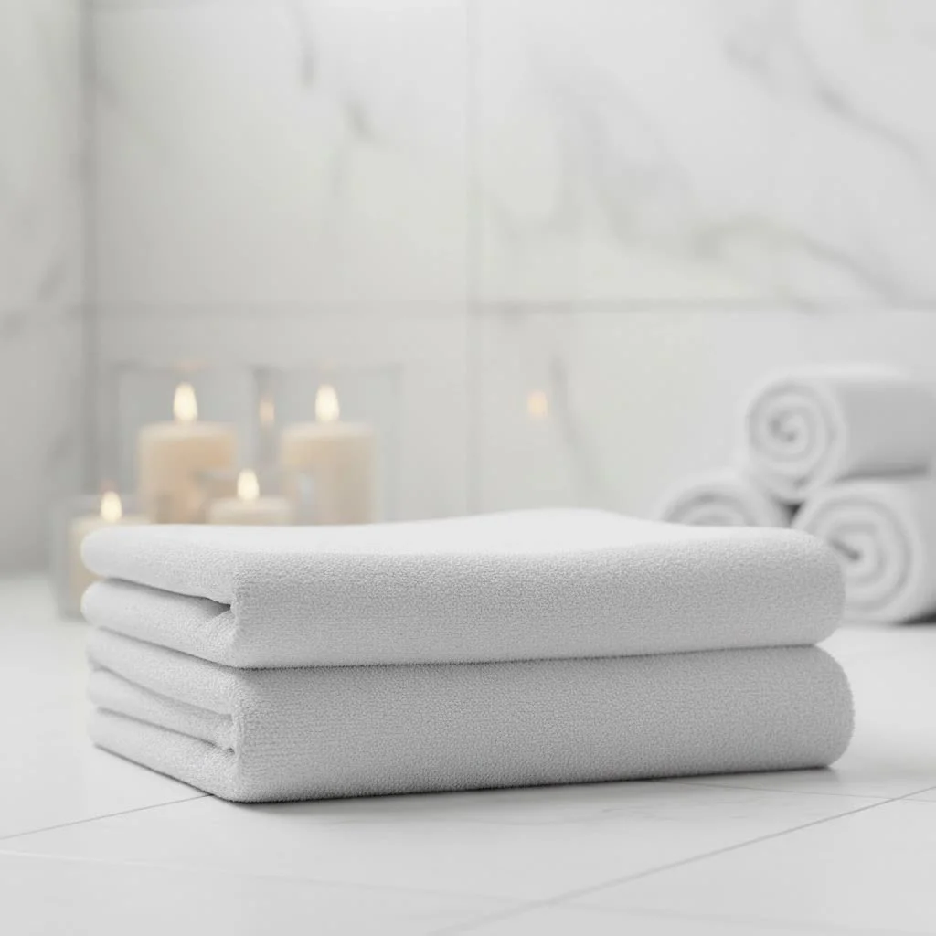 Stack of soft, absorbent bath towels